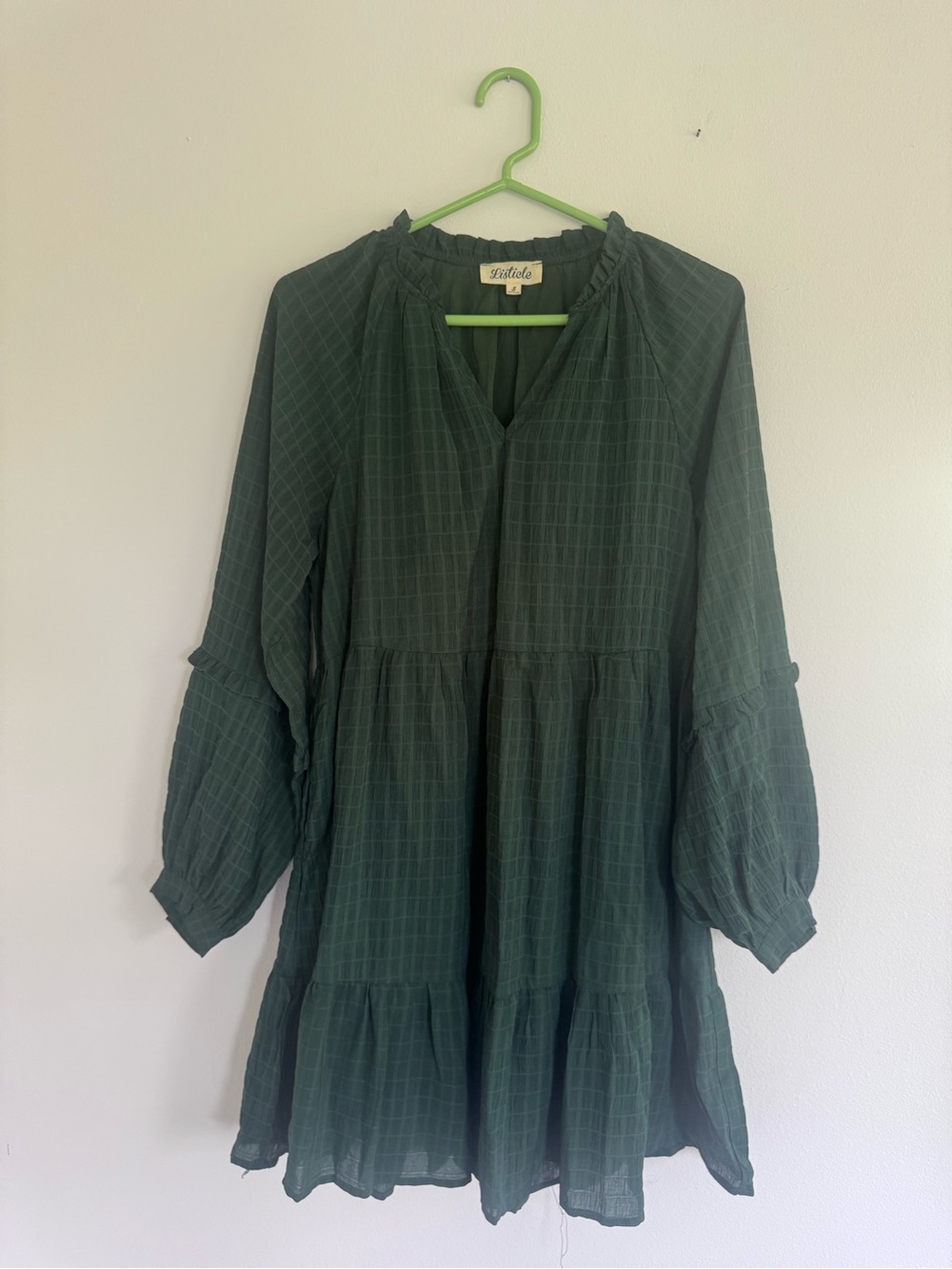 “Listicle” Forest Green Textured Tiered Dress